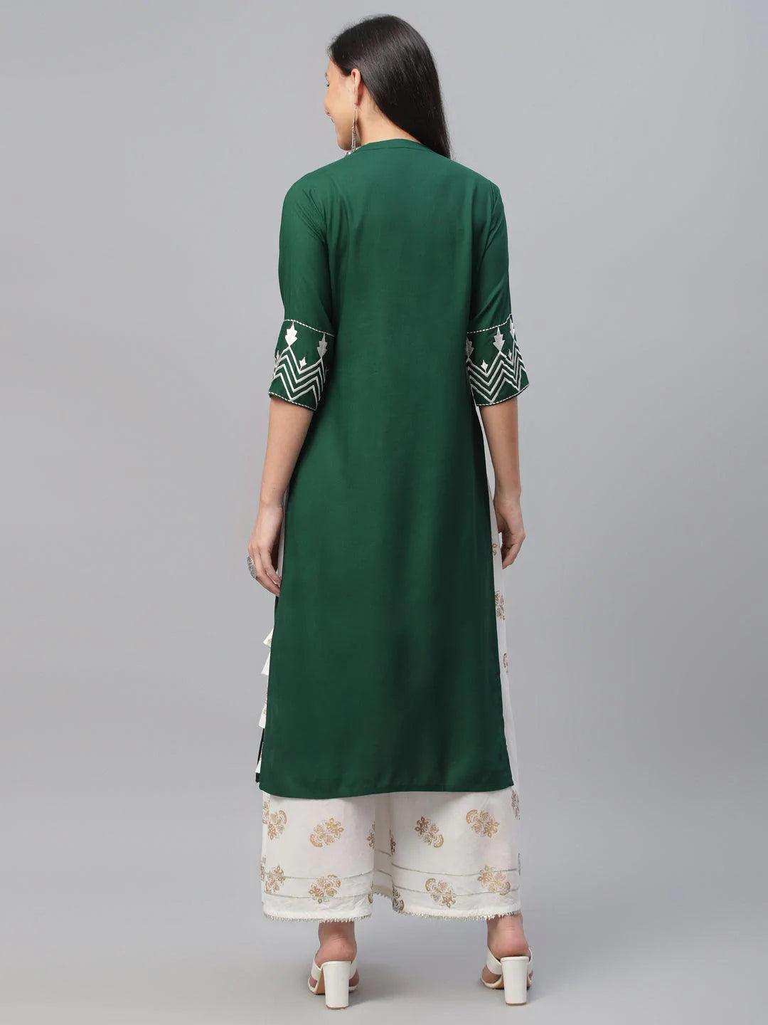 Green Embroidered Rayon Kurta