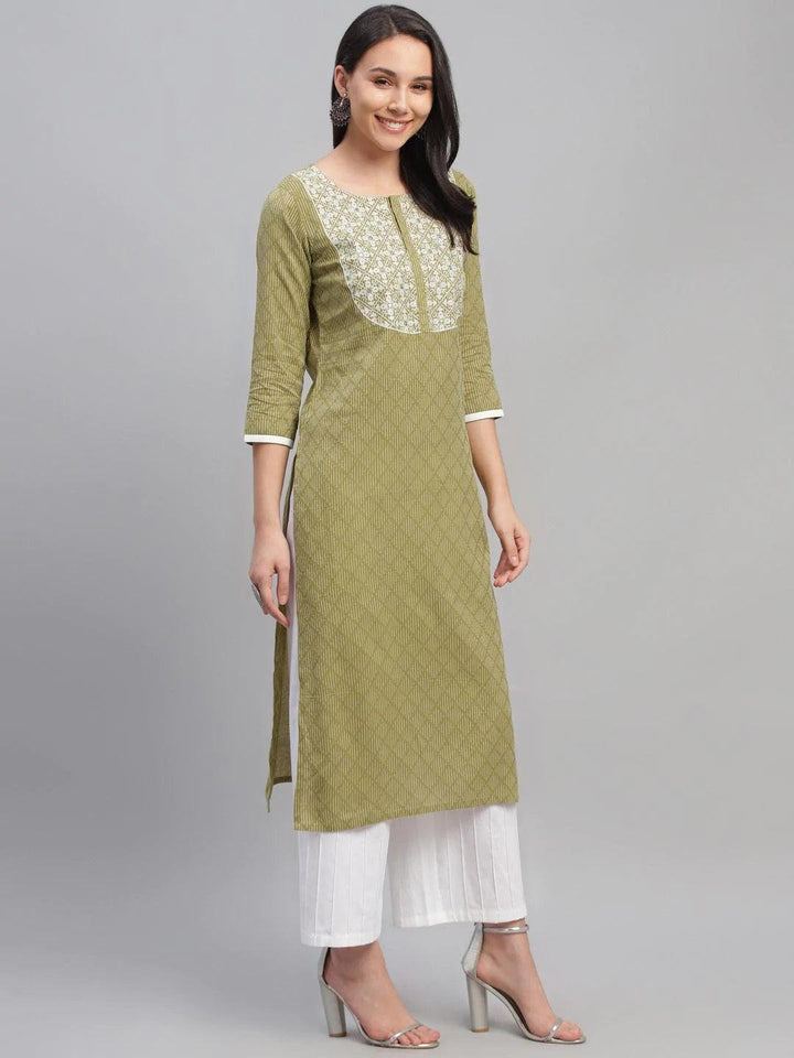 Green Embroidered Cotton Kurta - ShopLibas