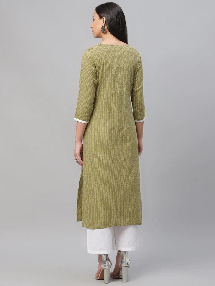 Green Embroidered Cotton Kurta - ShopLibas