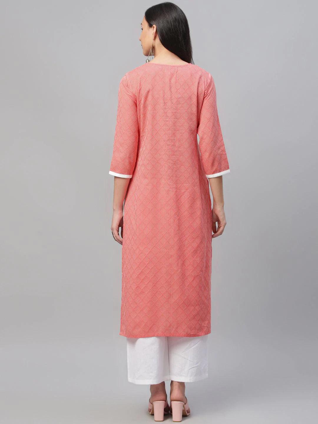 Pink Embroidered Cotton Kurta