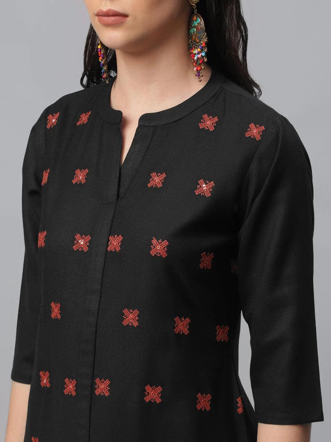 Black Embroidered Cotton Kurta