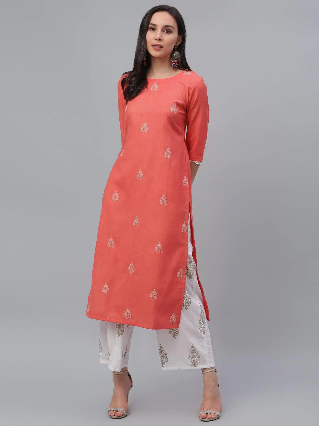 Pink Embroidered Cotton Kurta