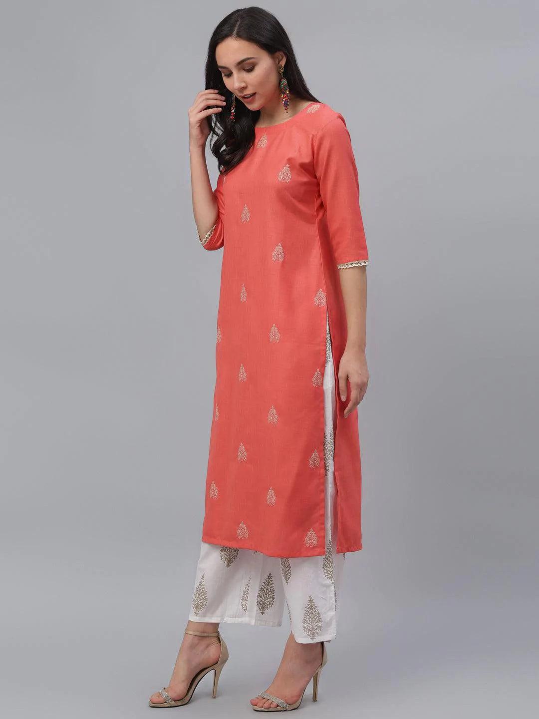 Pink Embroidered Cotton Kurta