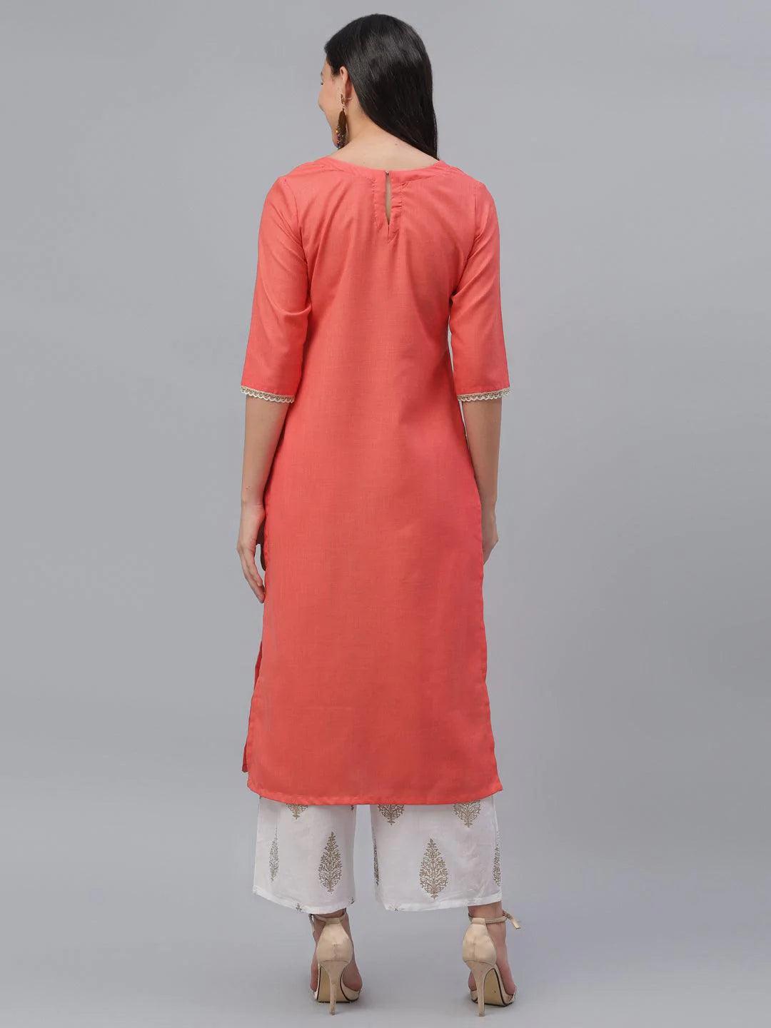 Pink Embroidered Cotton Kurta