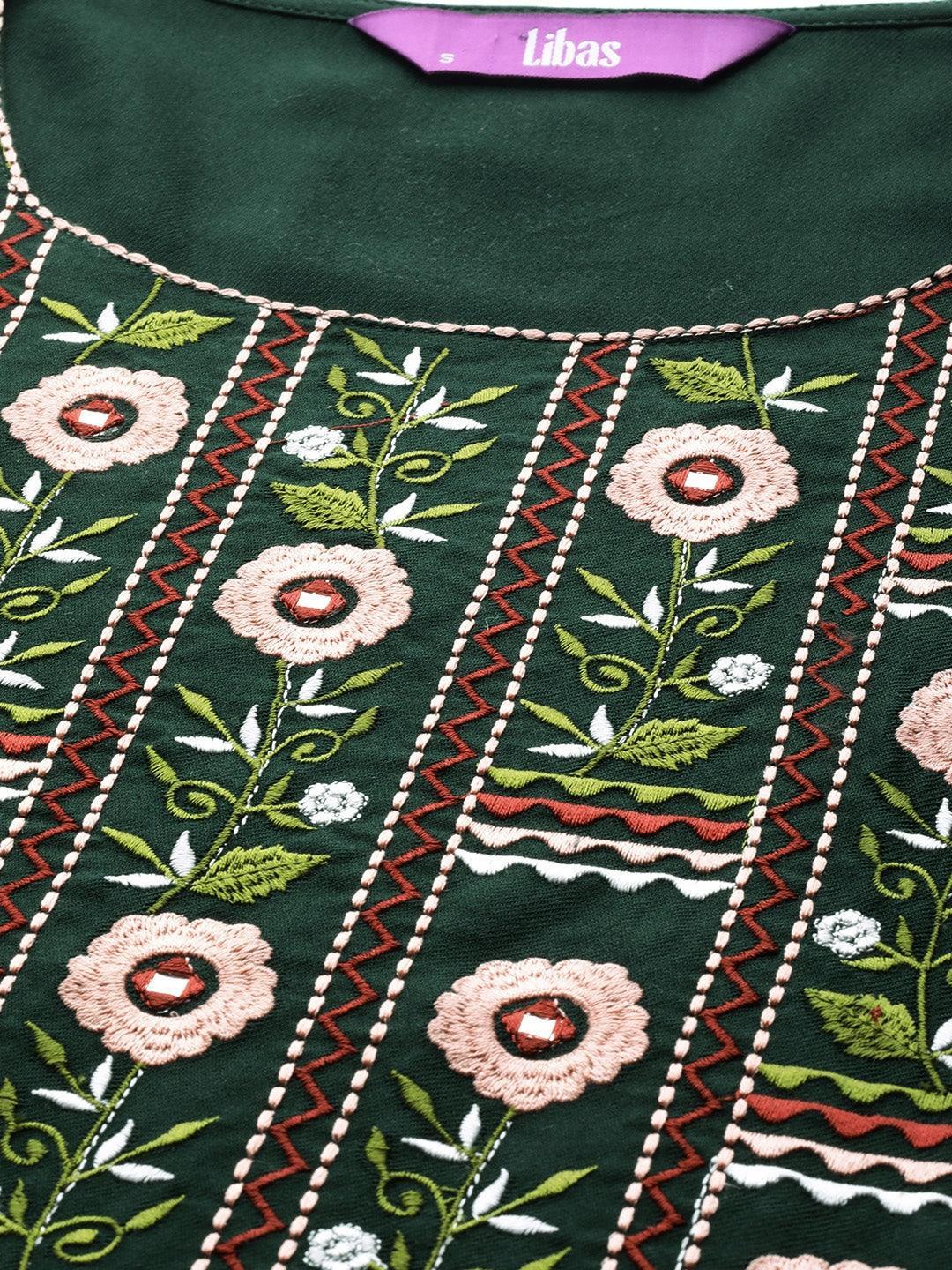 Green Printed Pashmina Wool Kurta