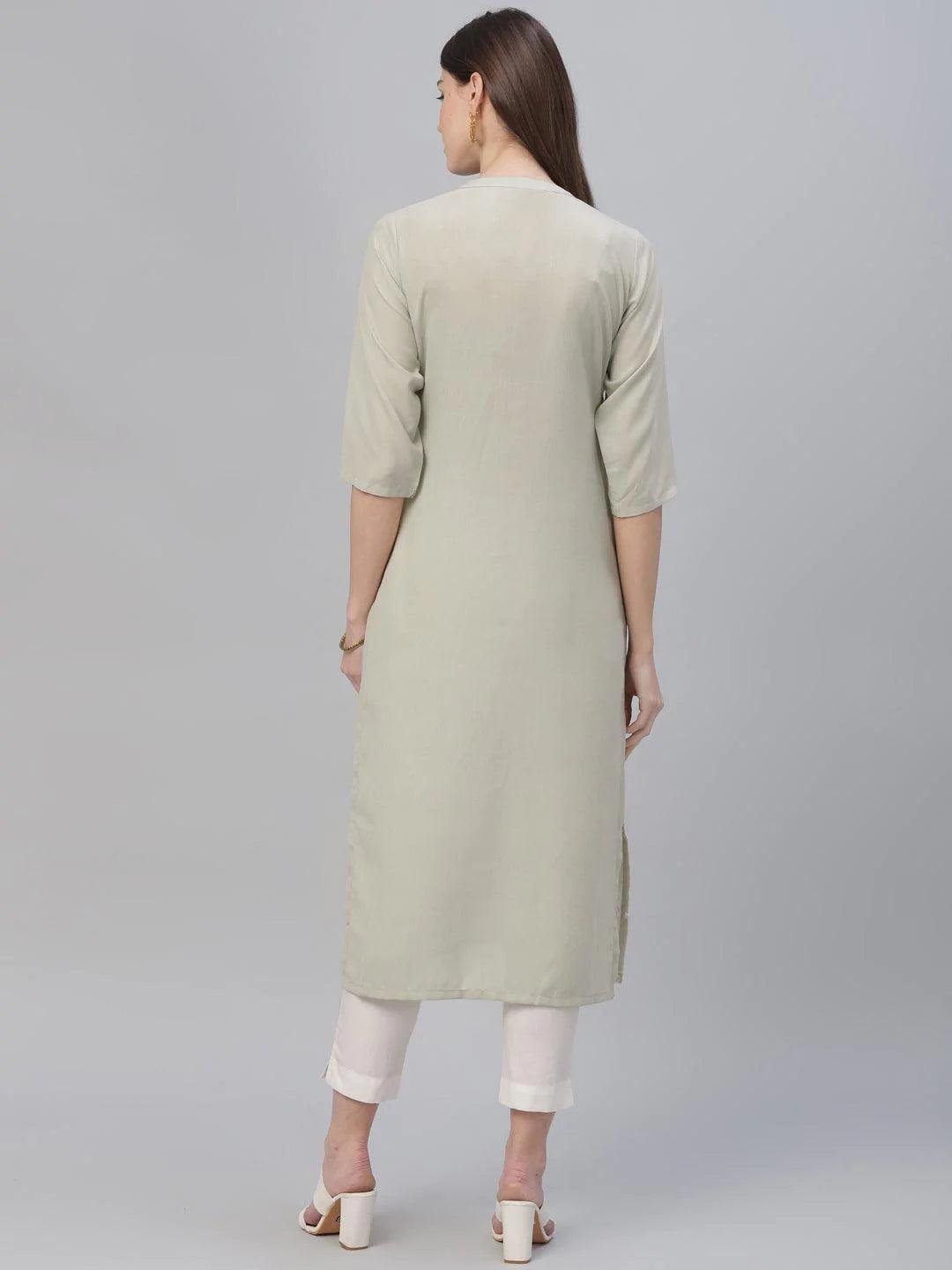 Beige Embroidered Cotton Kurta