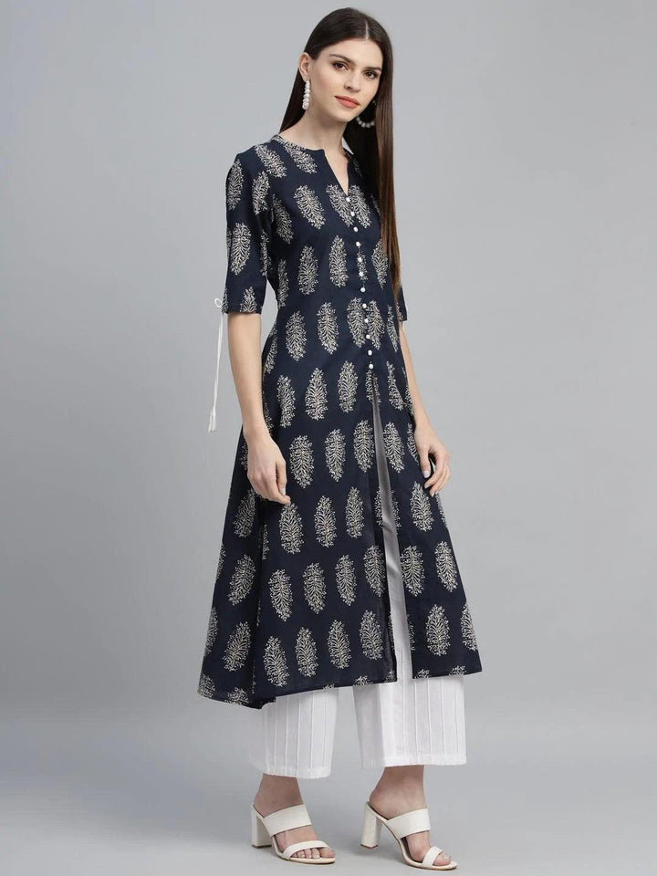 Blue Printed Cotton Kurta - ShopLibas