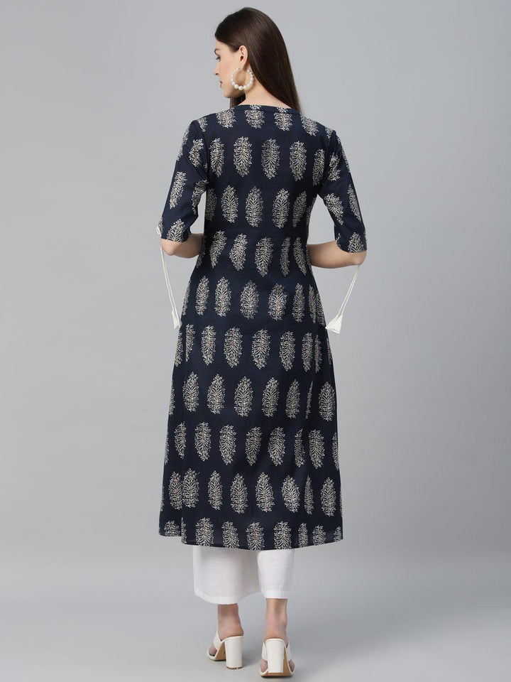 Blue Printed Cotton Kurta - ShopLibas