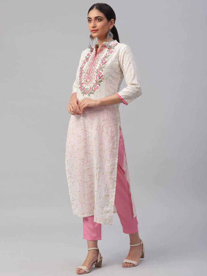 White Embroidered Cotton Kurta - ShopLibas