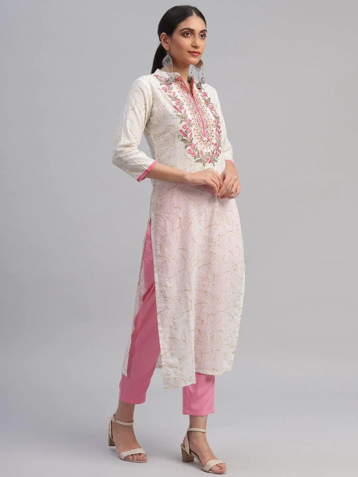 White Embroidered Cotton Kurta - ShopLibas