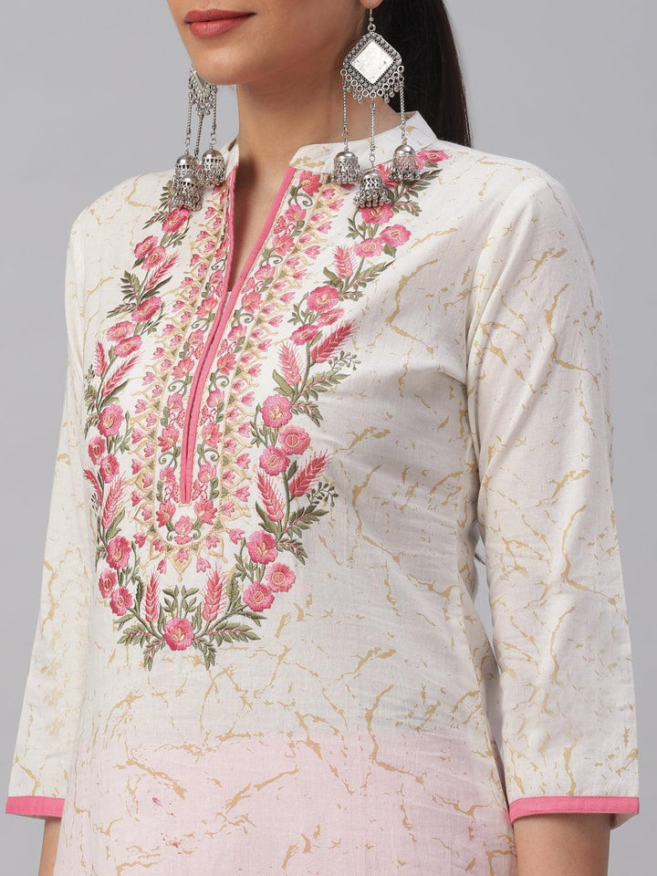 White Embroidered Cotton Kurta - ShopLibas