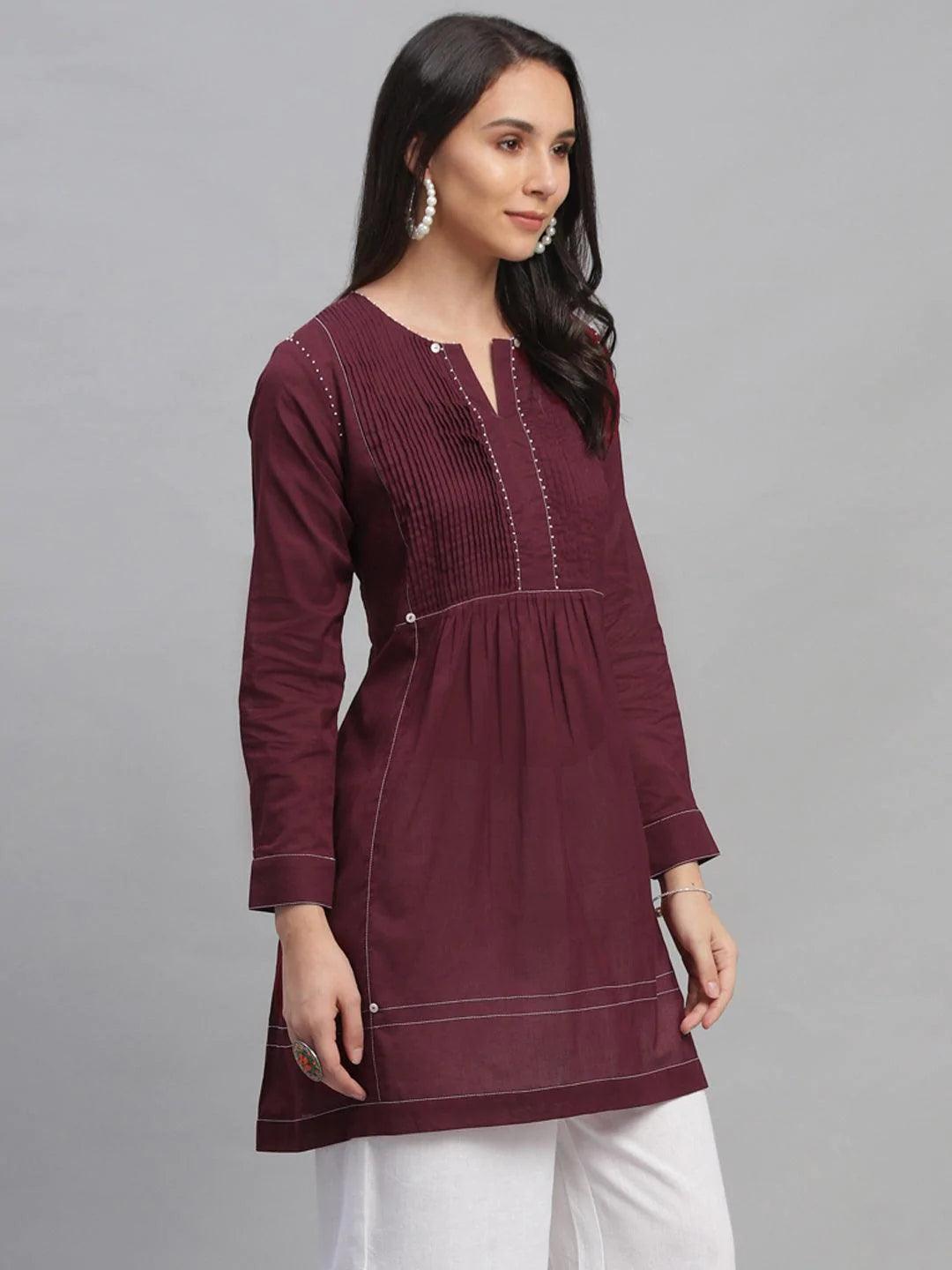 Maroon Solid Cotton Kurti - ShopLibas