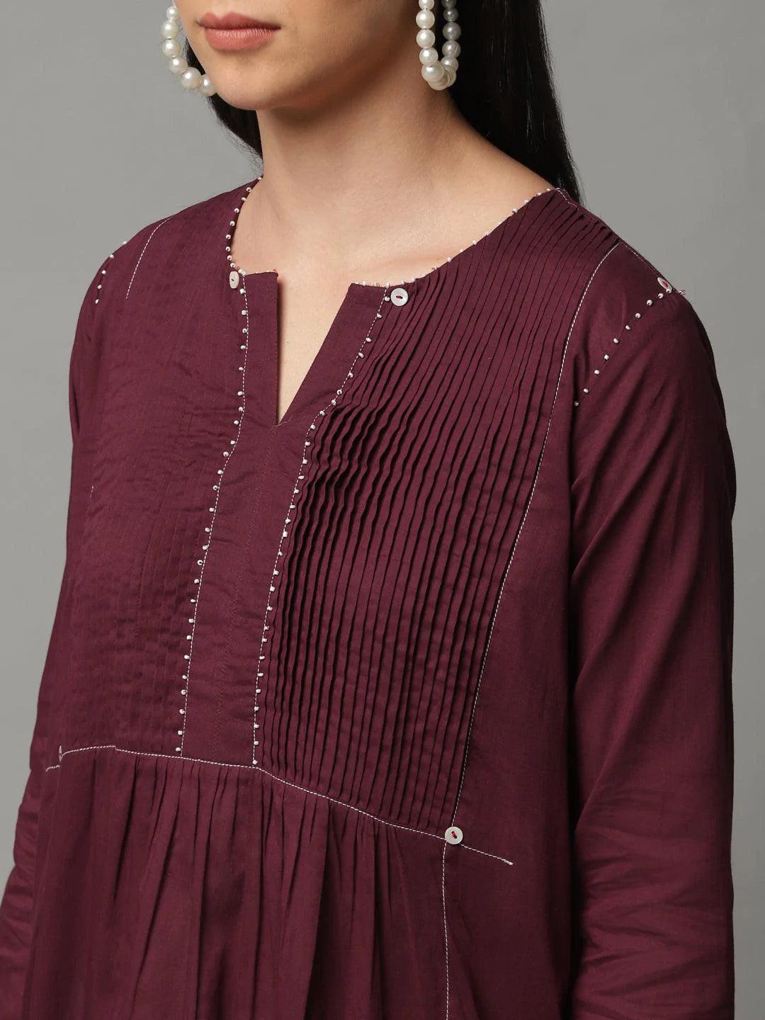 Maroon Solid Cotton Kurti - ShopLibas