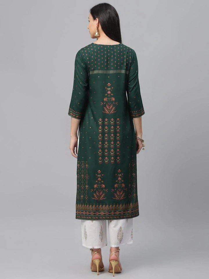 Green Printed Rayon Kurta - ShopLibas