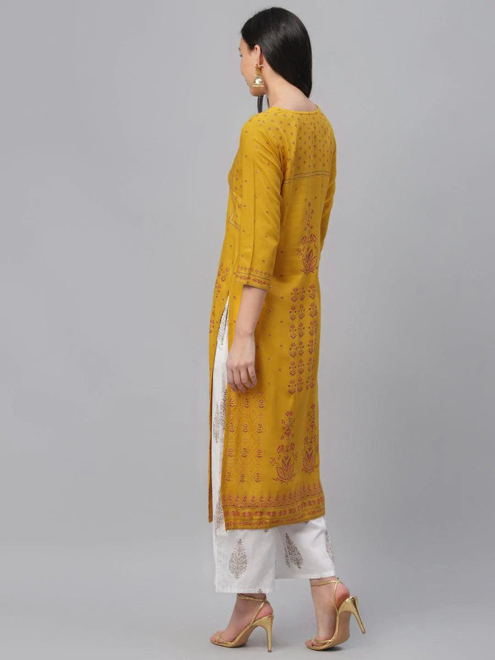 Yellow Printed Rayon Kurta - ShopLibas