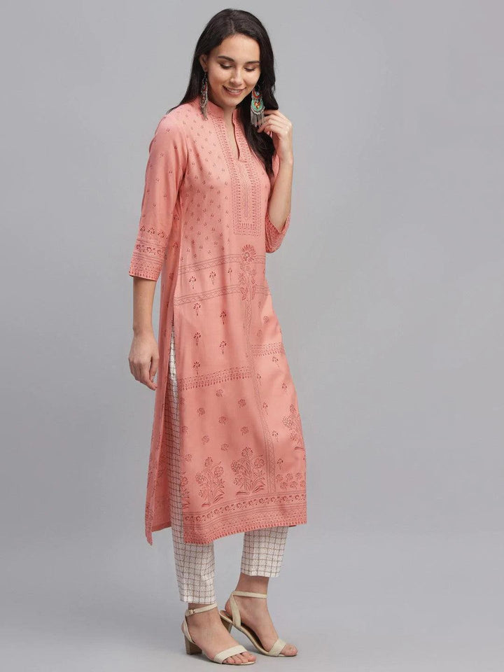 Pink Printed Rayon Kurta - ShopLibas