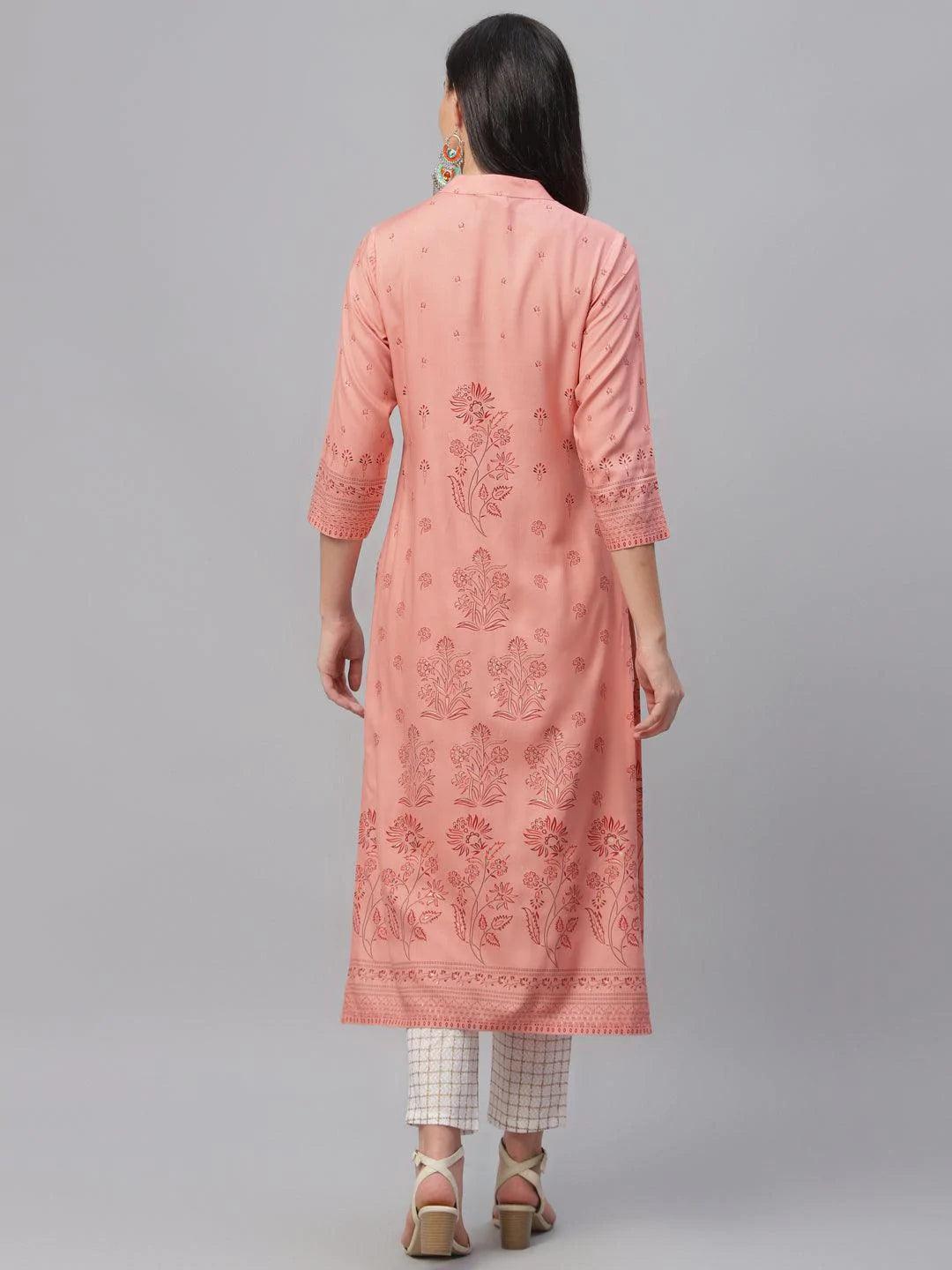 Pink Printed Rayon Kurta