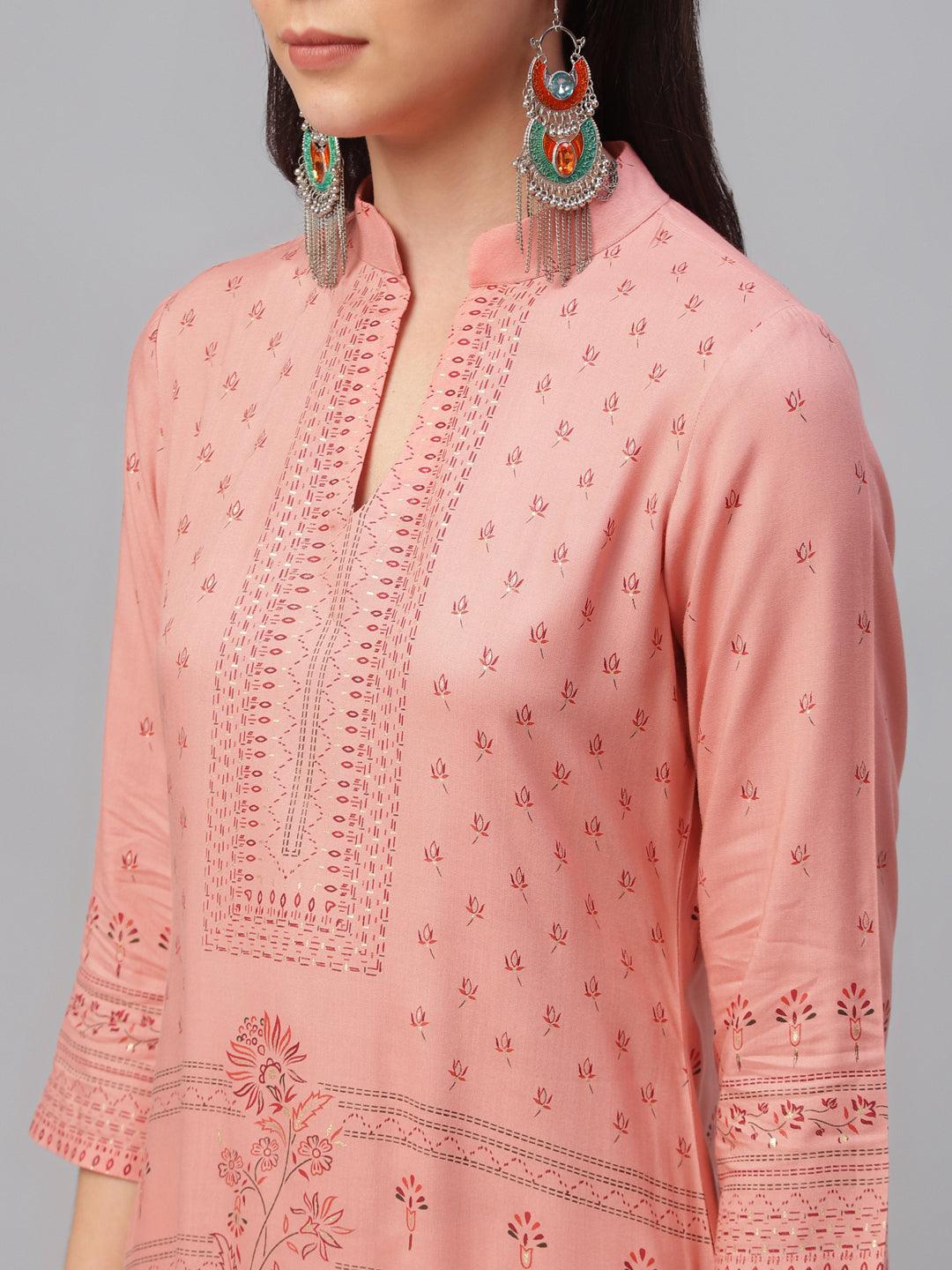 Pink Printed Rayon Kurta