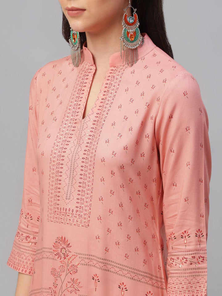 Pink Printed Rayon Kurta - ShopLibas