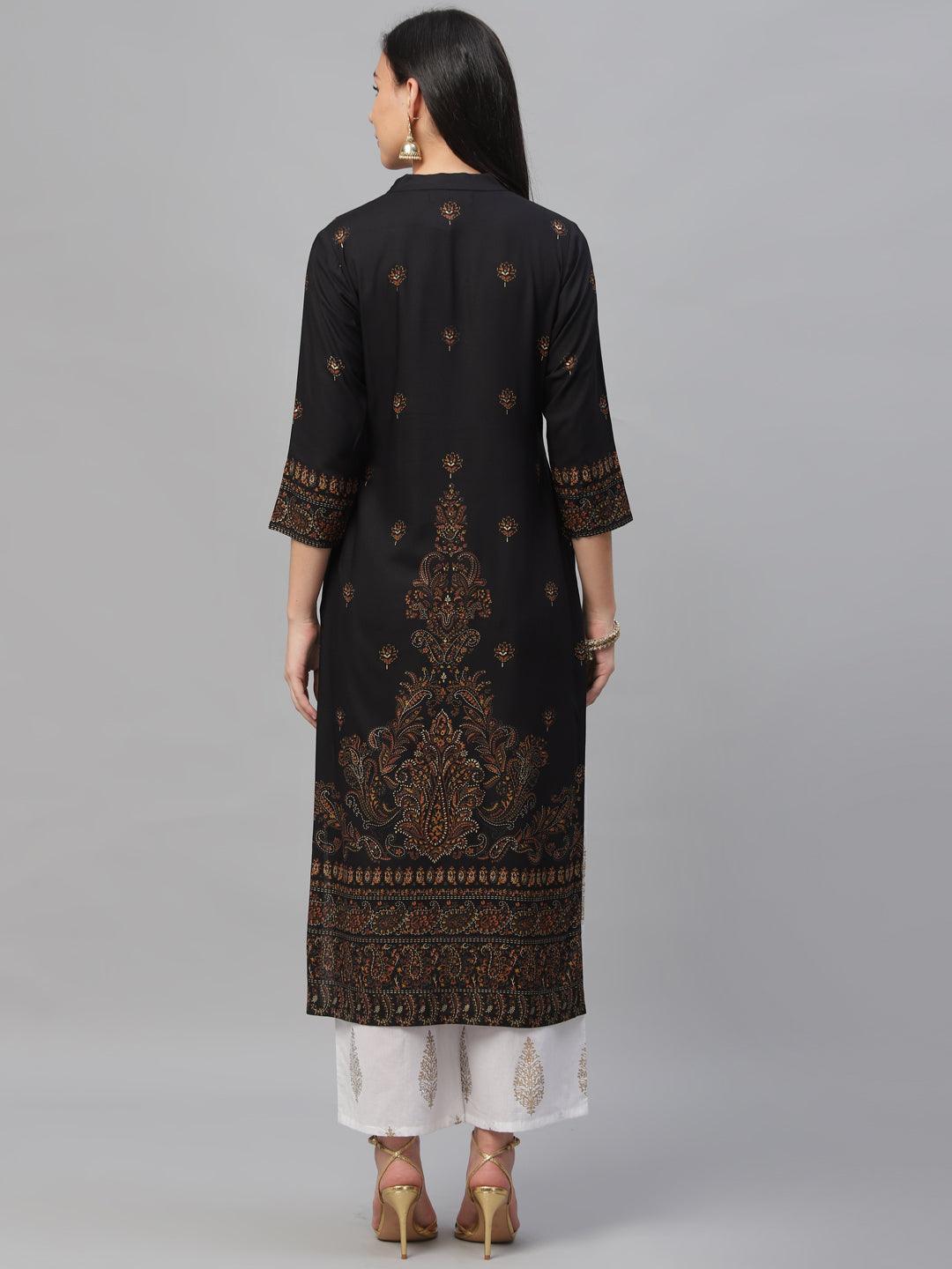 Black Printed Rayon Kurta