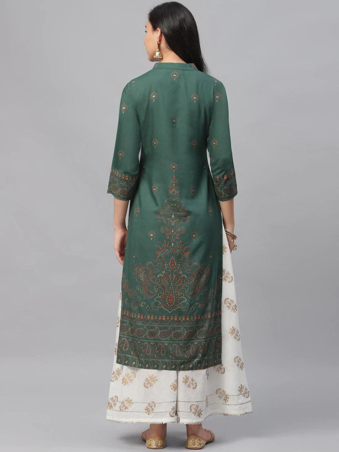 Green Printed Rayon Kurta - ShopLibas