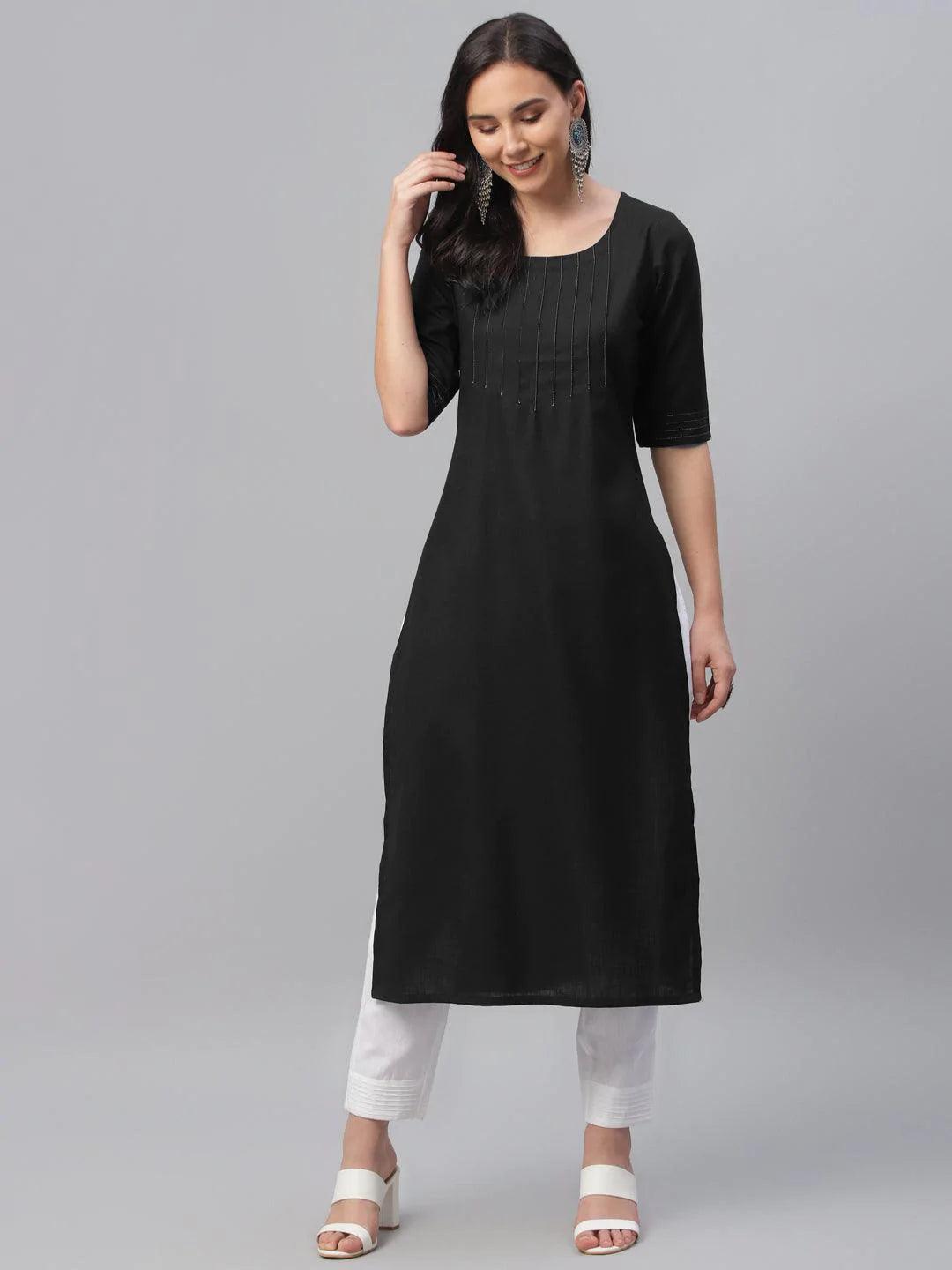 Black Solid Cotton Kurta