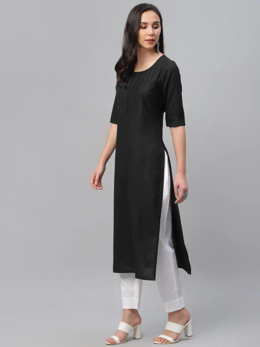 Black Solid Cotton Kurta