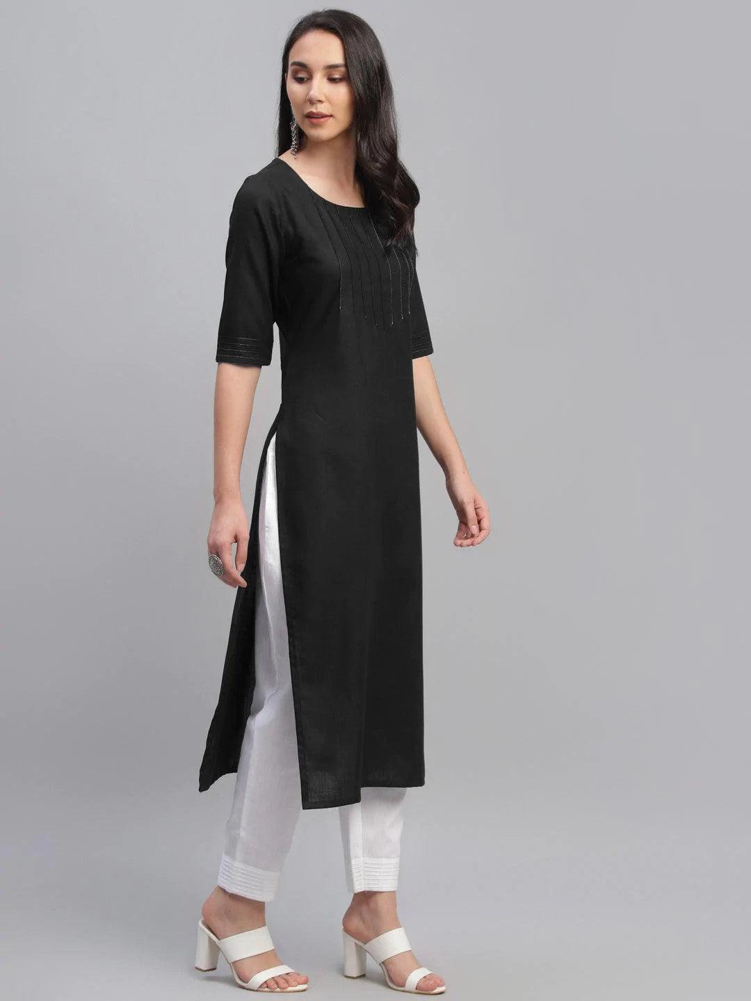 Black Solid Cotton Kurta