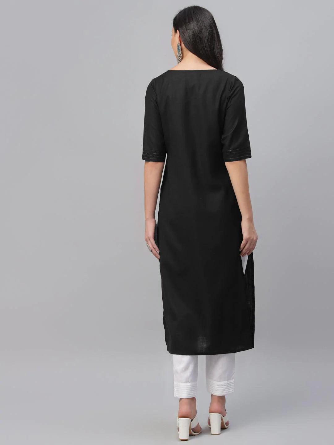 Black Solid Cotton Kurta