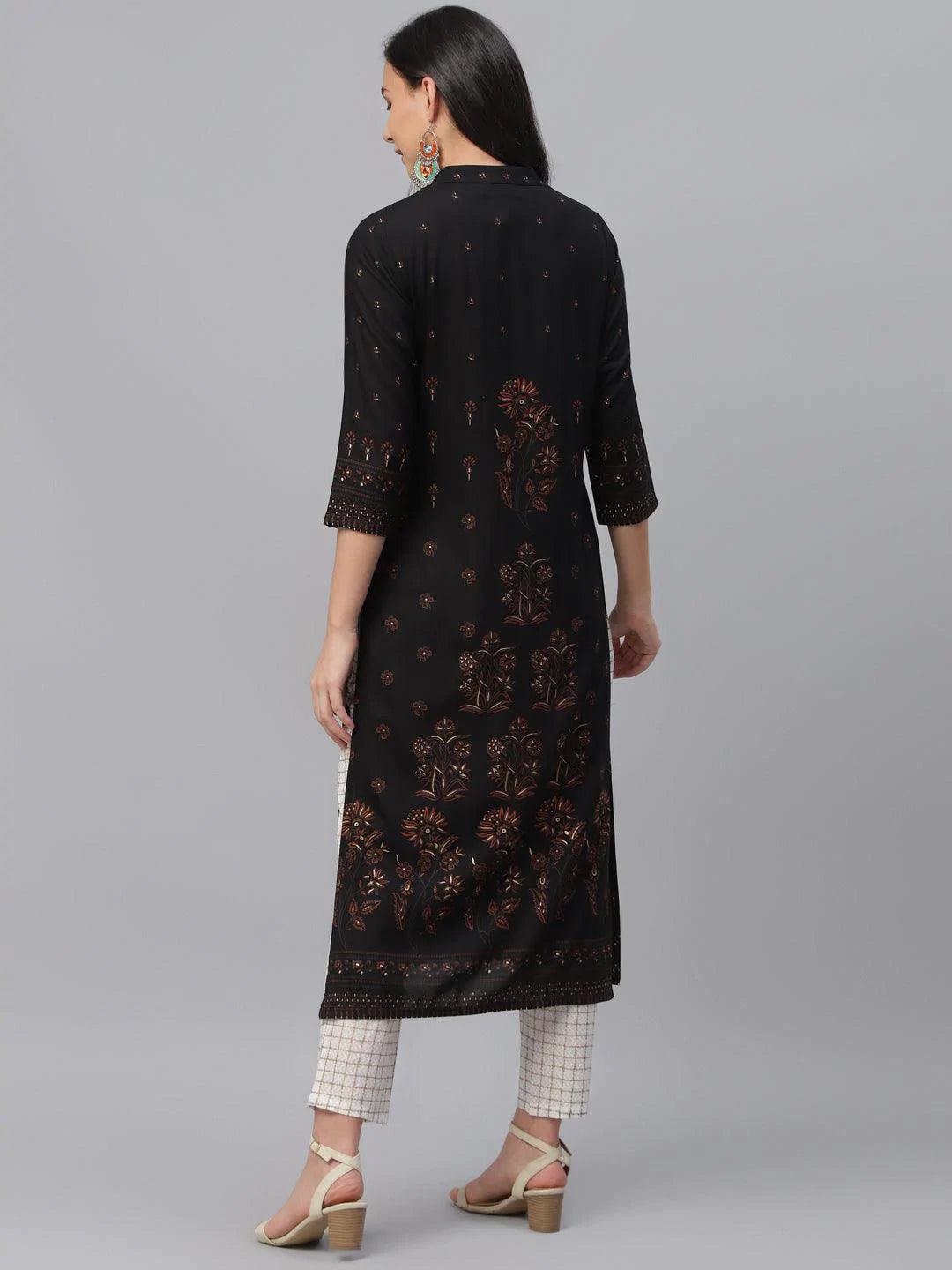 Black Printed Rayon Kurta