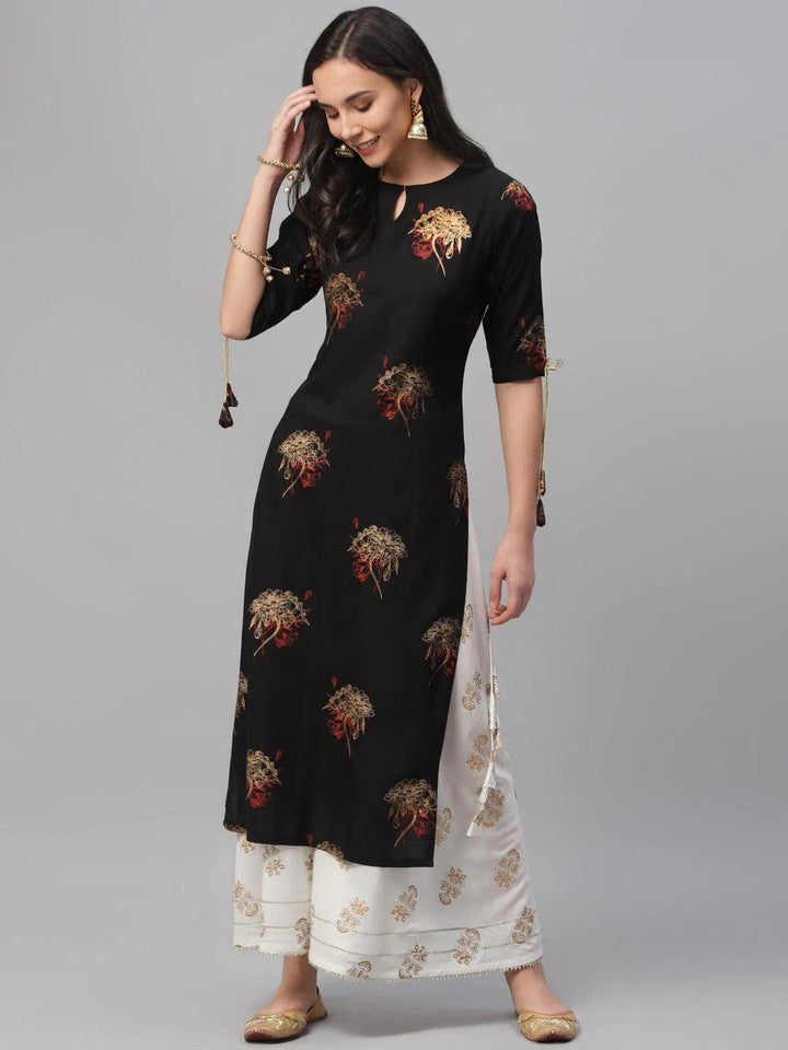 Black Printed Rayon Kurta - ShopLibas