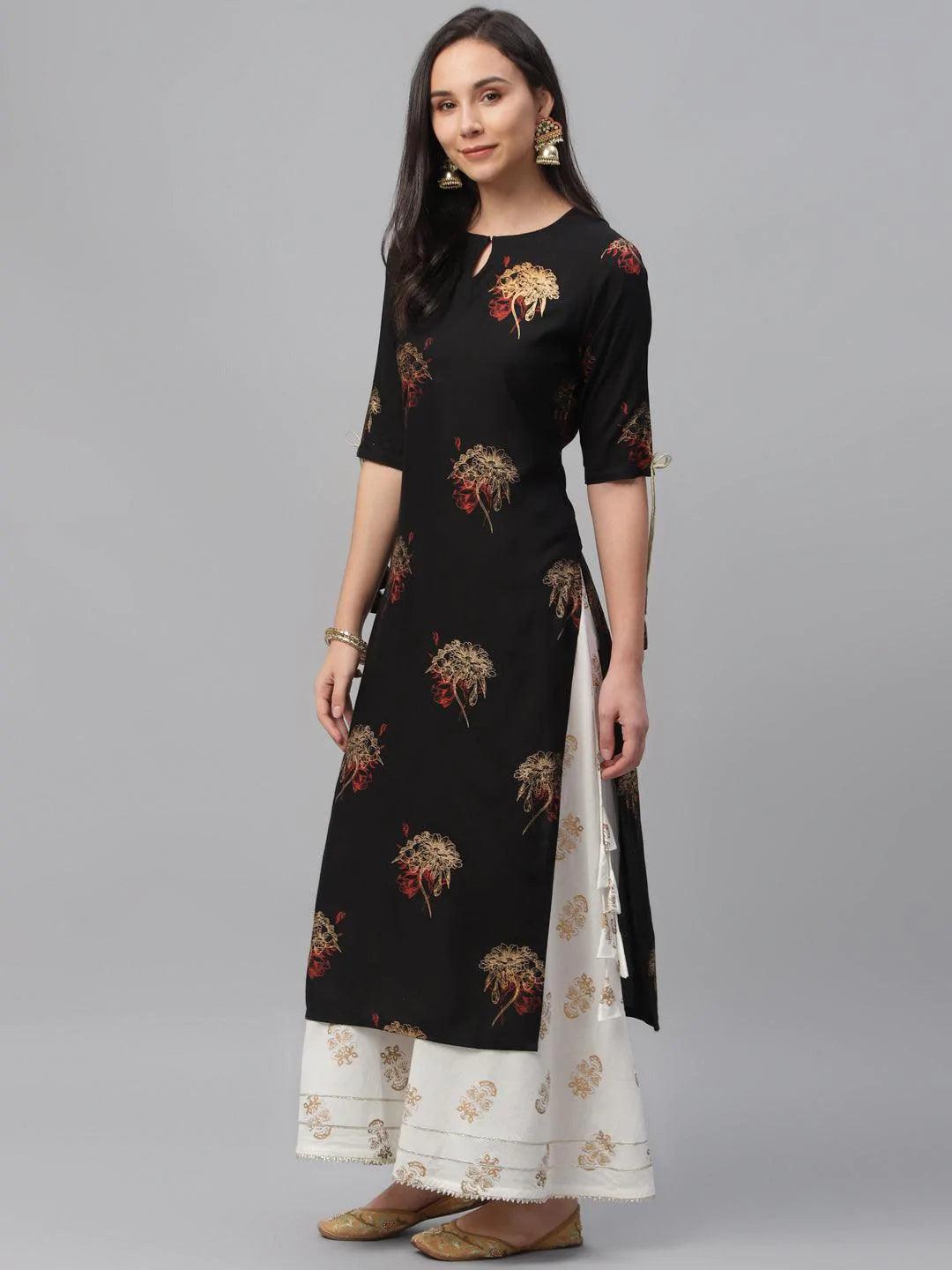 Black Printed Rayon Kurta