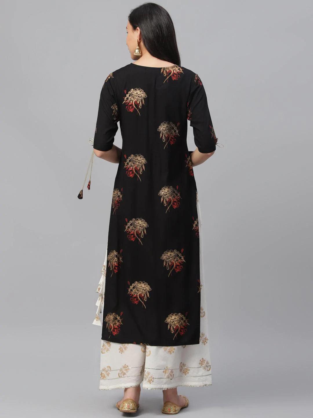 Black Printed Rayon Kurta - ShopLibas