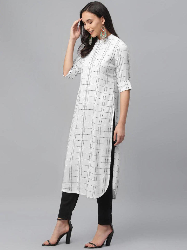 White Printed Rayon Kurta - ShopLibas