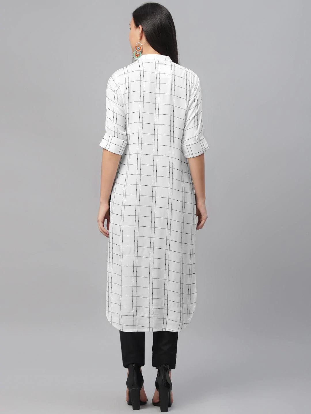 White Printed Rayon Kurta - ShopLibas