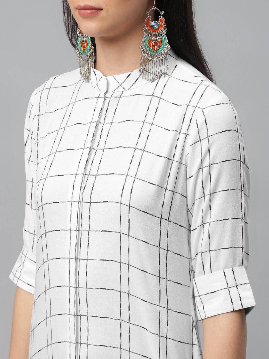 White Printed Rayon Kurta - ShopLibas