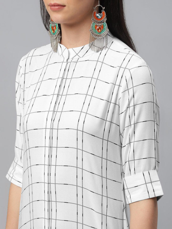 White Printed Rayon Kurta - ShopLibas