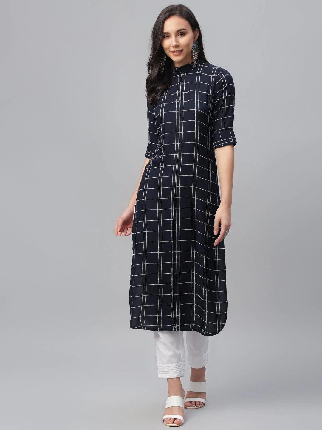 Blue Printed Rayon Kurta