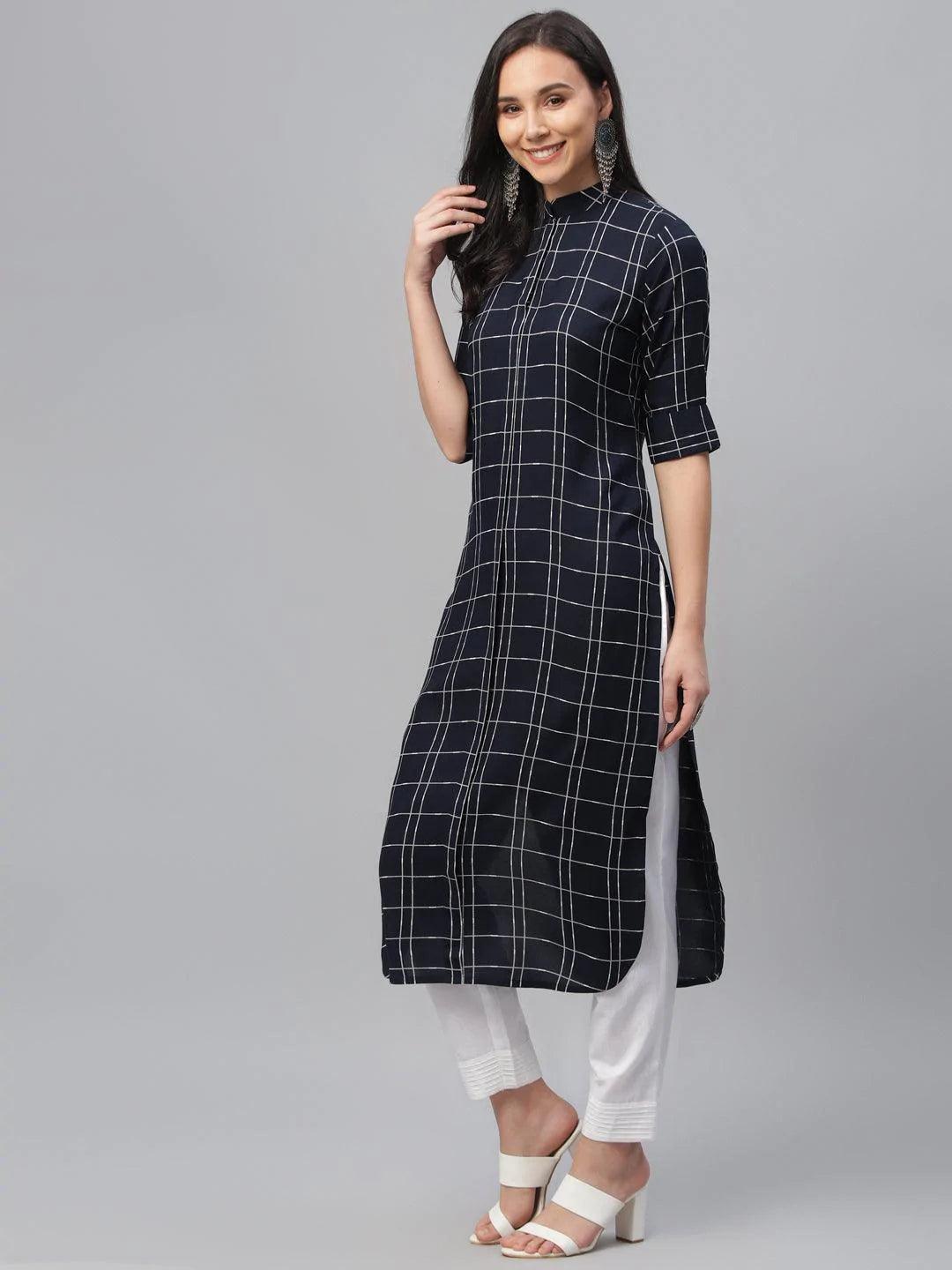 Blue Printed Rayon Kurta