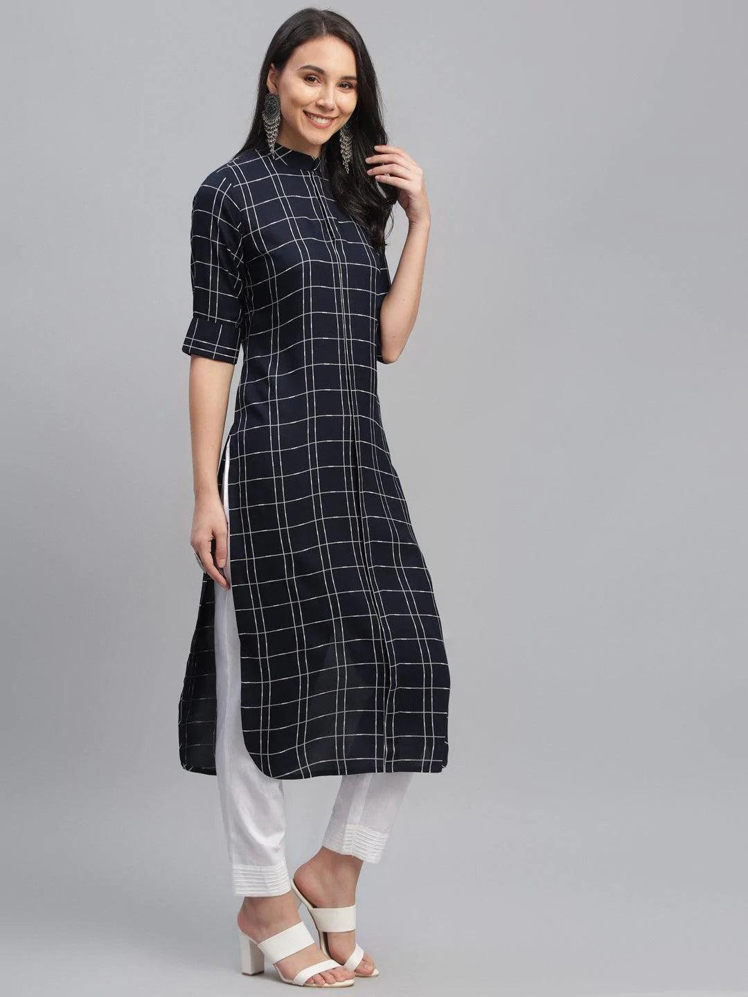 Blue Printed Rayon Kurta