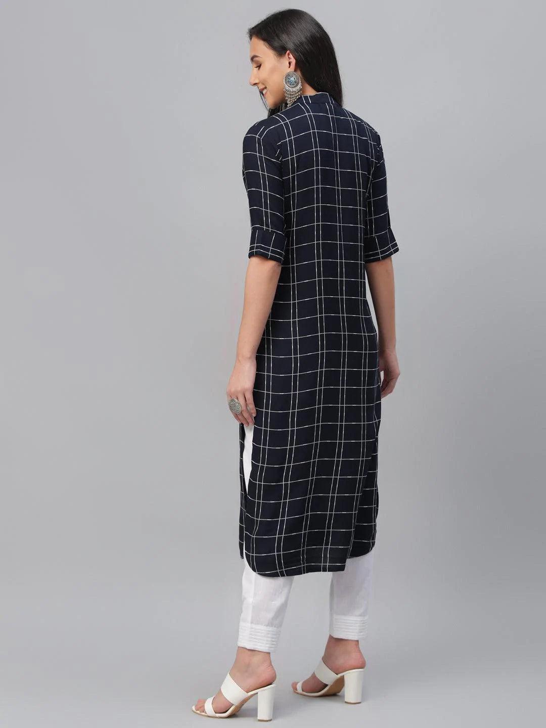 Blue Printed Rayon Kurta