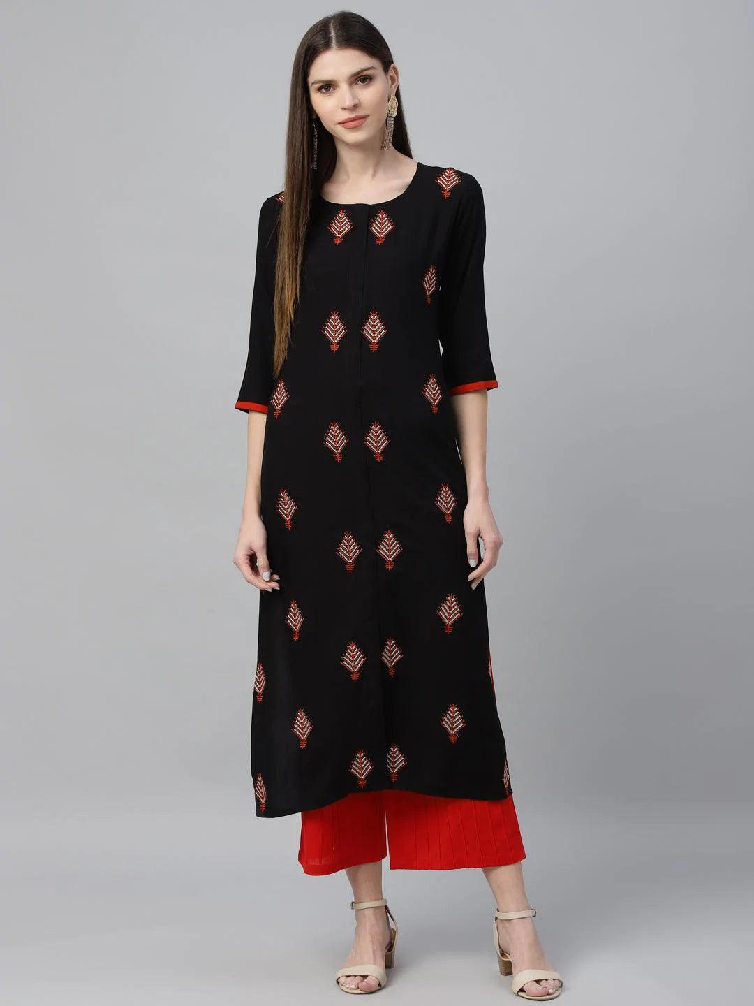 Black Embroidered Cotton Kurta