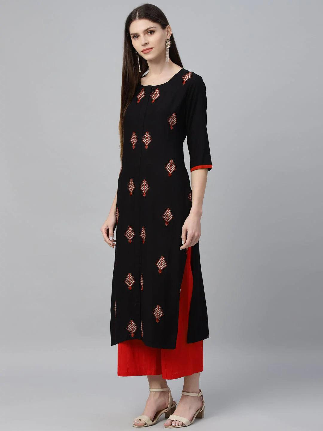 Black Embroidered Cotton Kurta