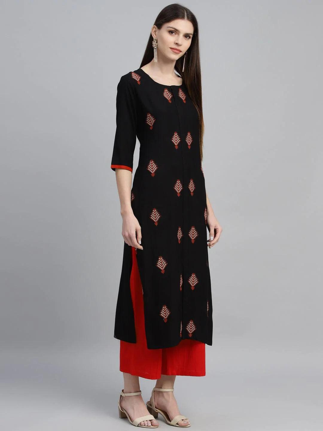 Black Embroidered Cotton Kurta