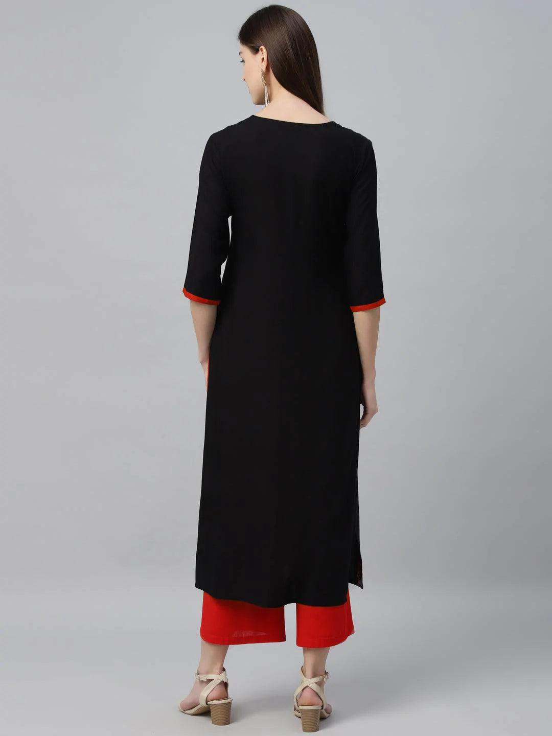 Black Embroidered Cotton Kurta