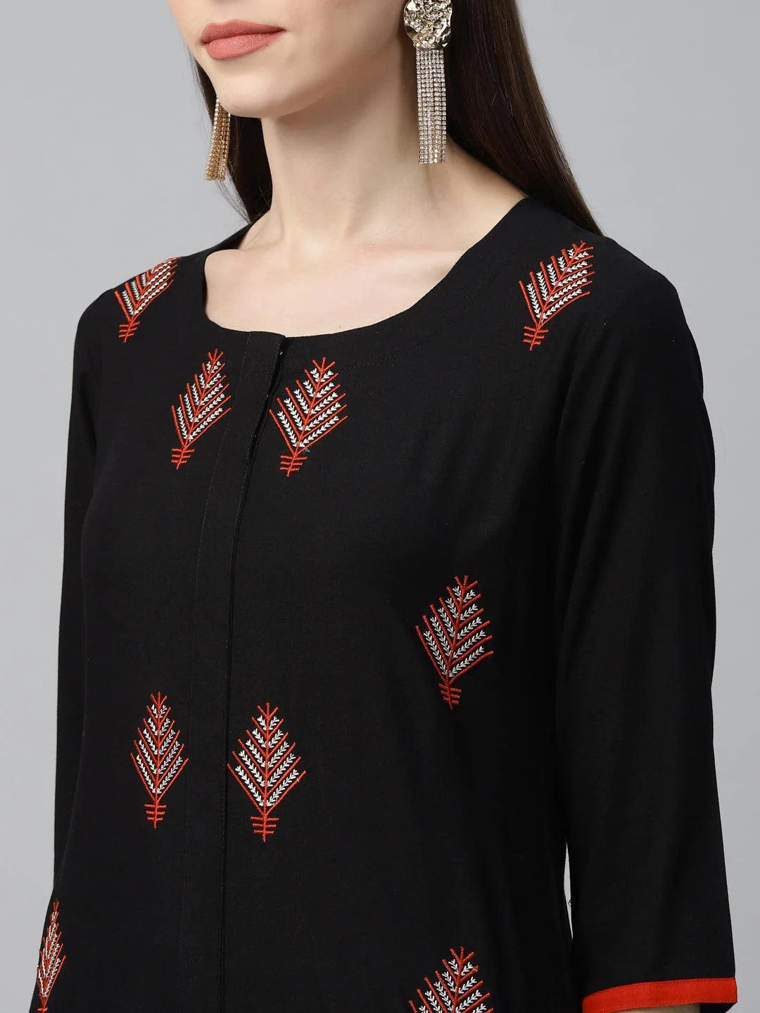 Black Embroidered Cotton Kurta