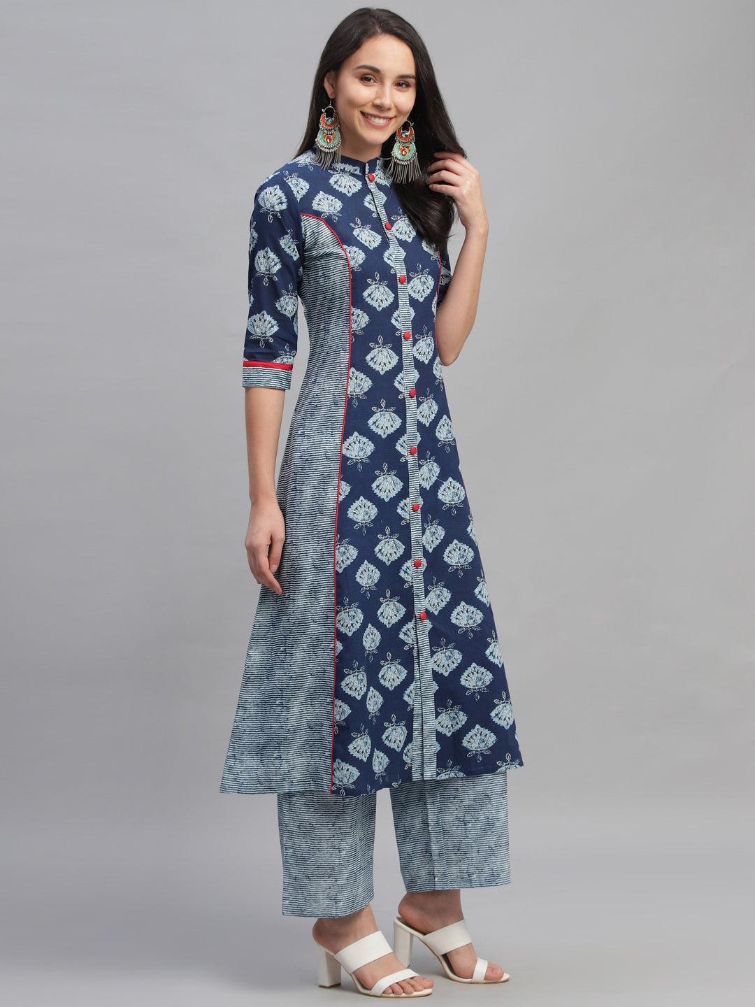 Blue Printed Cotton Kurta - ShopLibas