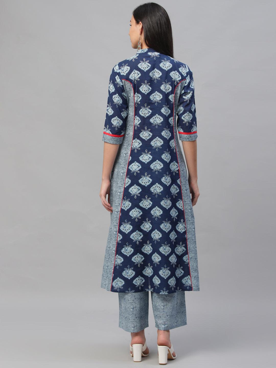 Blue Printed Cotton Kurta - ShopLibas