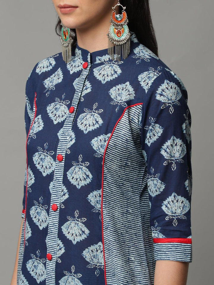 Blue Printed Cotton Kurta - ShopLibas