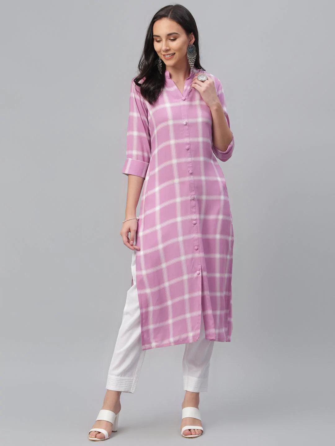 Pink Printed Rayon Kurta